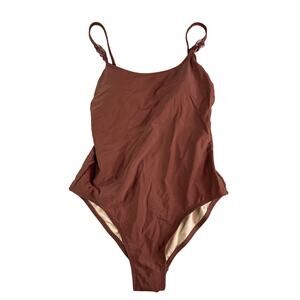 Kona Sol Swimsuit Womens Large Brown Padded Accent One Piece Medium Coverage NWT
